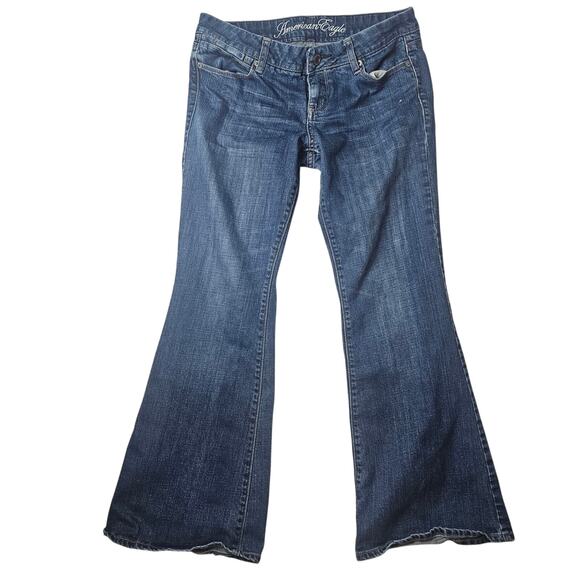 American eagle 8 short real flare Blue Jeans denim heel frayed see pics - Picture 1 of 12